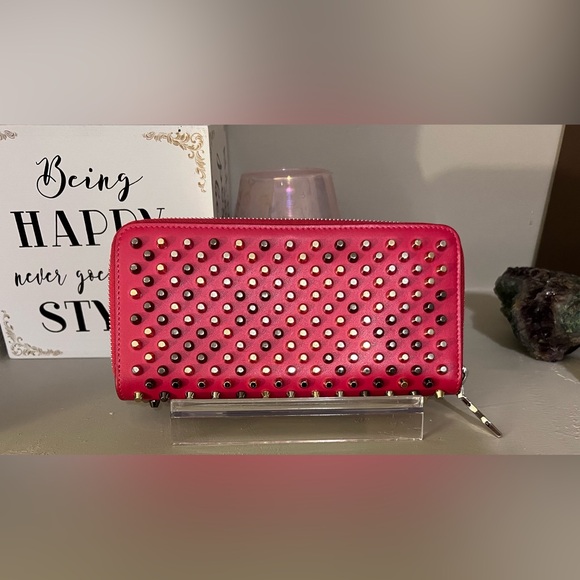 Christian Louboutin Stud Spike Zipper Pink Wallet Authentic - EUC - Picture 13 of 16